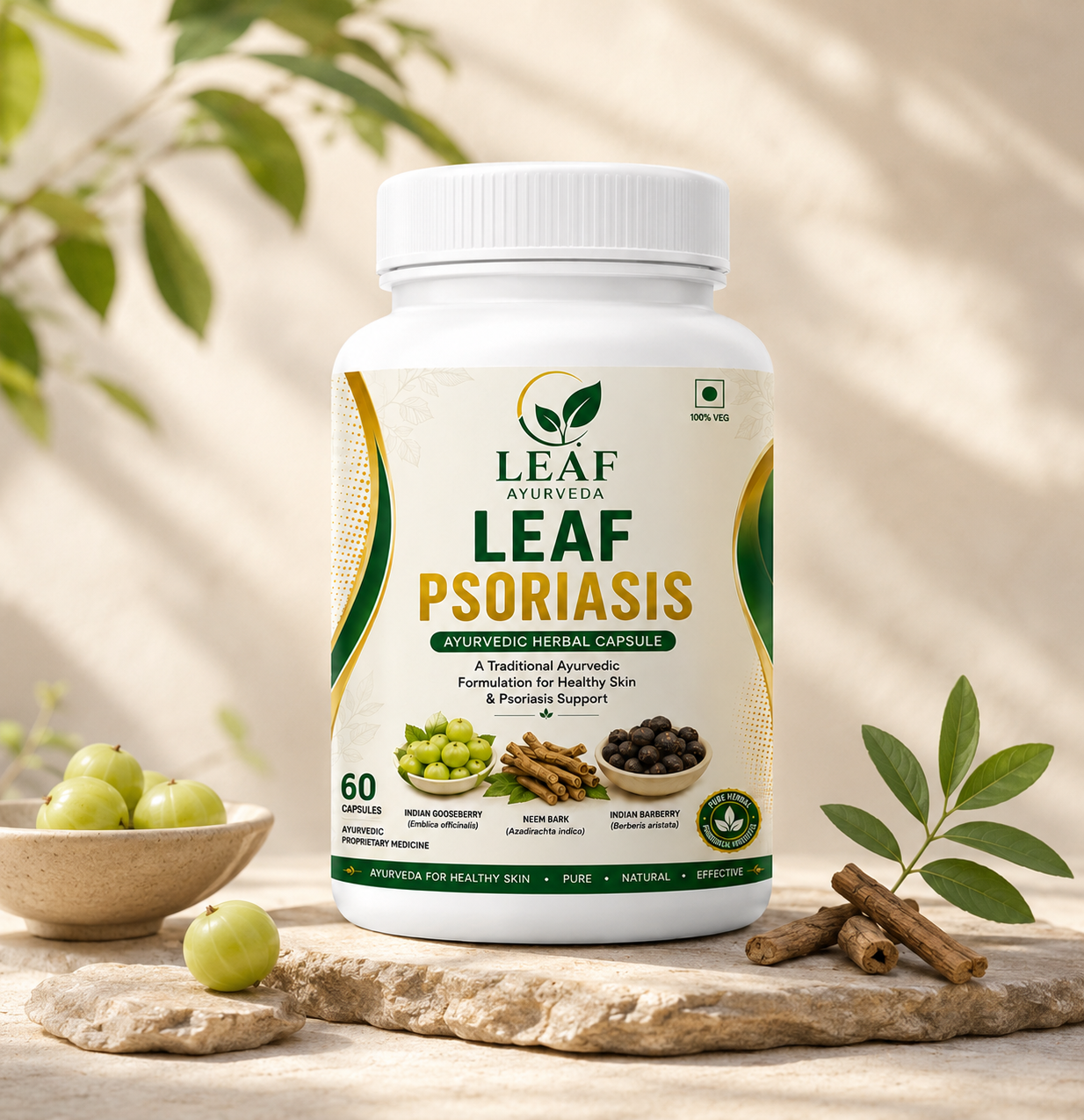 Leaf Psoriasis Ayurvedic Herbal Capsules | Traditional Ayurvedic Skin & Psoriasis Support | 60 Capsules