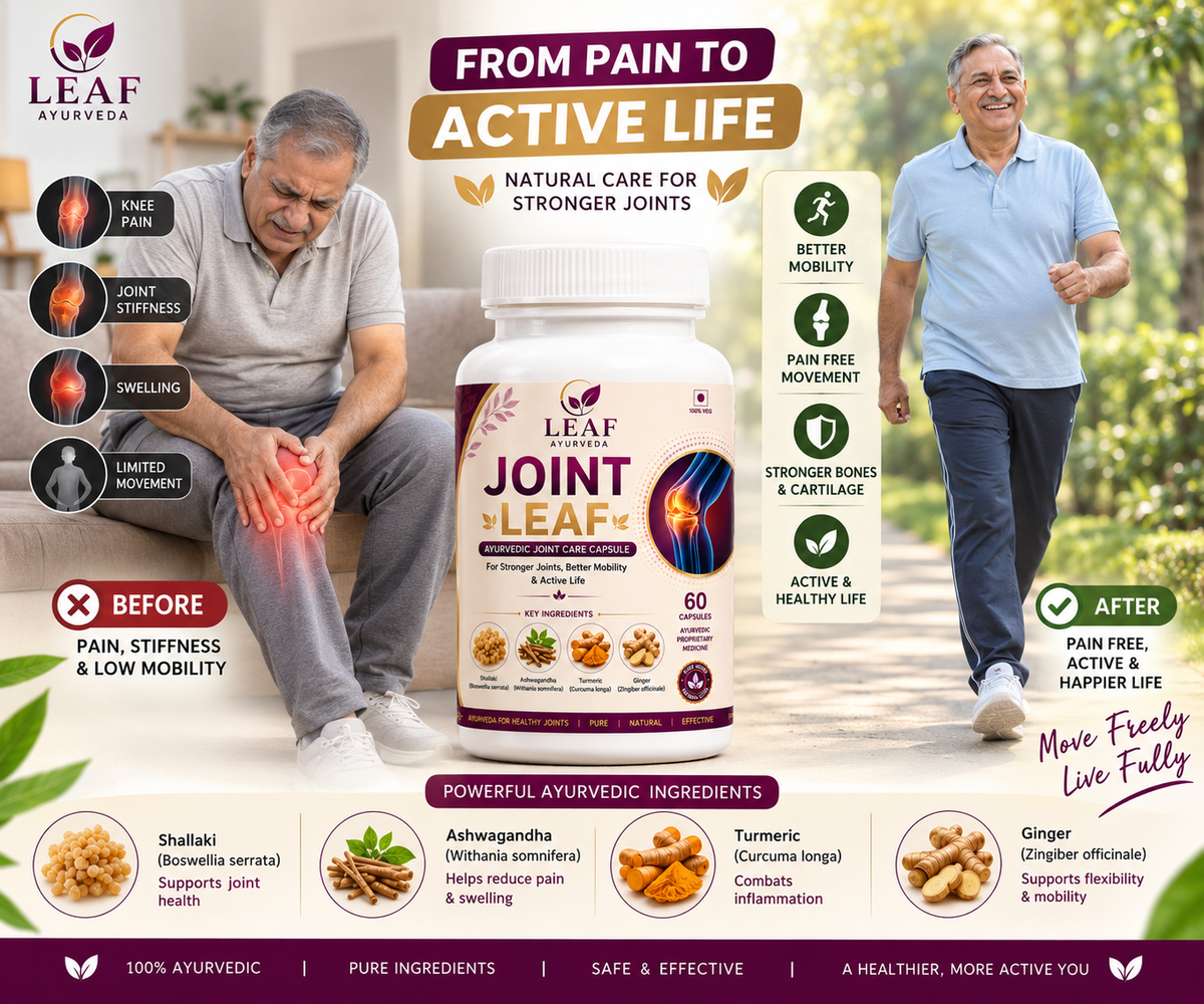LEAF Ayurveda Joint Leaf Ayurvedic Joint Care Capsules | With Shallaki, Ashwagandha, Turmeric & Ginger | 60 Capsules