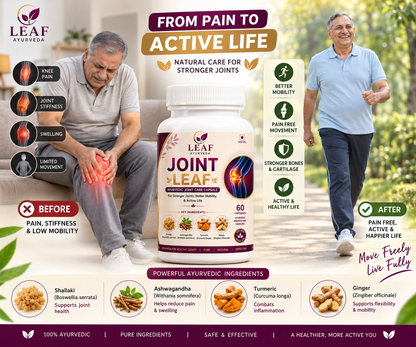LEAF Ayurveda Joint Leaf Ayurvedic Joint Care Capsules | With Shallaki, Ashwagandha, Turmeric & Ginger | 60 Capsules