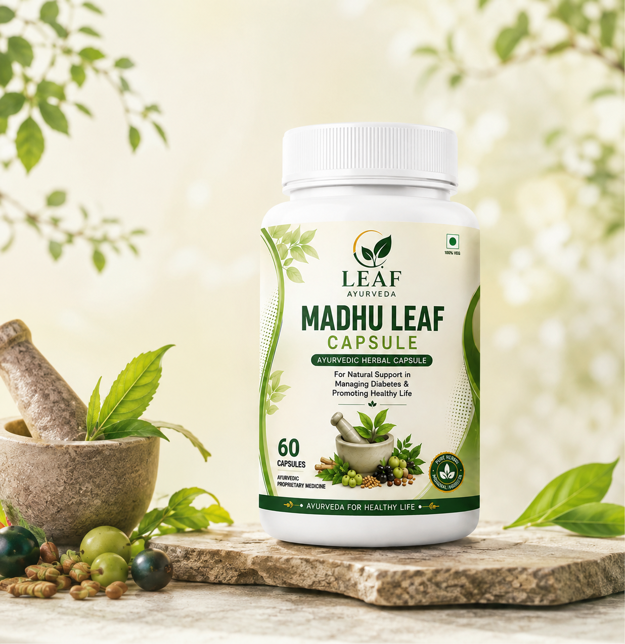 Leaf Ayurveda Madhu Leaf Capsules – Ayurvedic Herbal Supplement for Blood Sugar Support | 60 Capsules