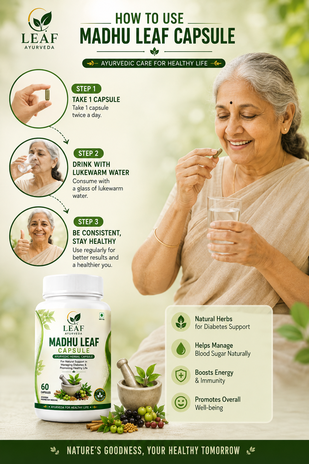 Leaf Ayurveda Madhu Leaf Capsules – Ayurvedic Herbal Supplement for Blood Sugar Support | 60 Capsules